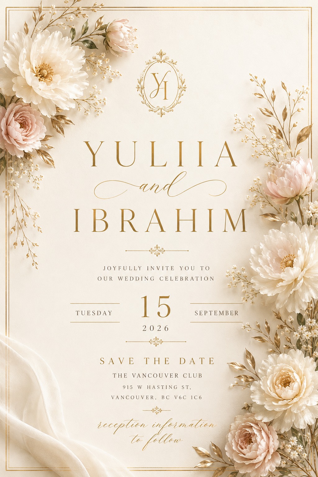 Yuliia and Ibrahim wedding invitation